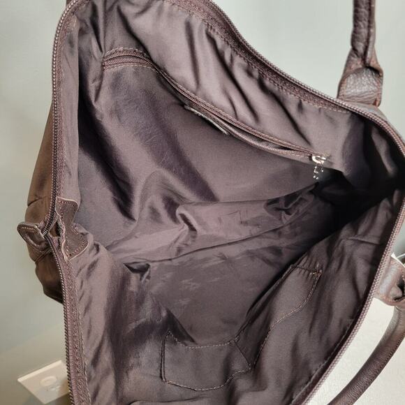 Aigner purse dark brown cloth nylon leather tote bag flap satchel travel‎ Munich - Picture 3 of 11